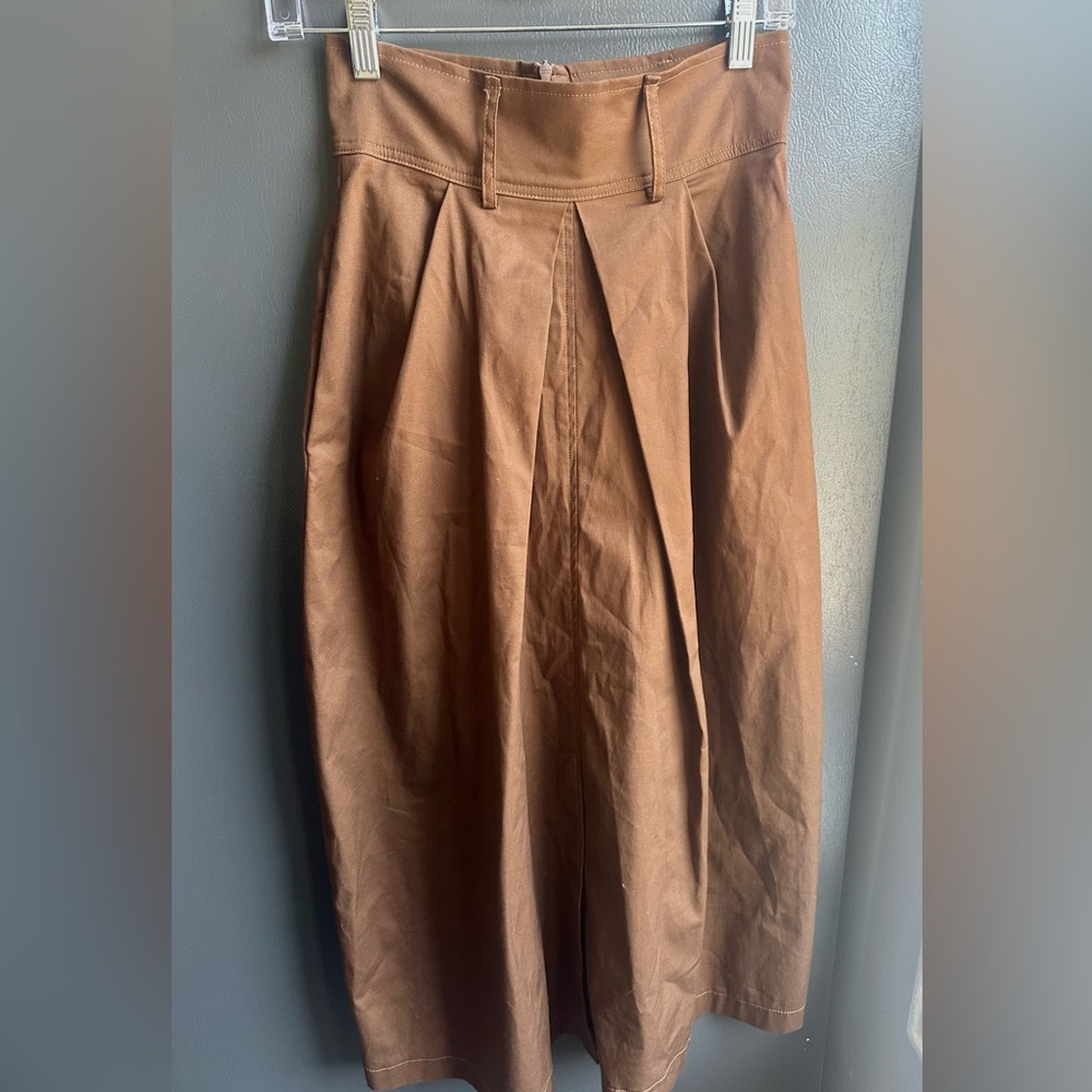 Vintage Brown Maxi Pleated Bubble Skirt